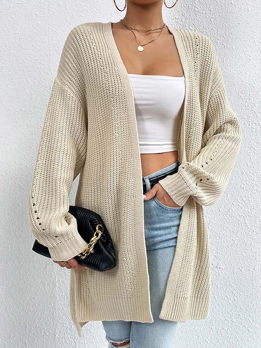 Street Wave Cardigan For Women Loose Knit Knee Length V Neck Cozy Layering Essential
