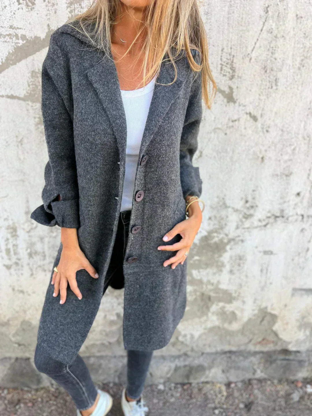 Streetwave Long Elegant Casual Coat For Women With Practical Pockets Warmth And Style