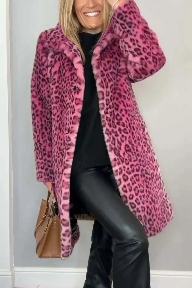 Street-wave Leopard Print Winter Coat For Women Warm Faux-Fur Lining Chic Cozy Everyday Style