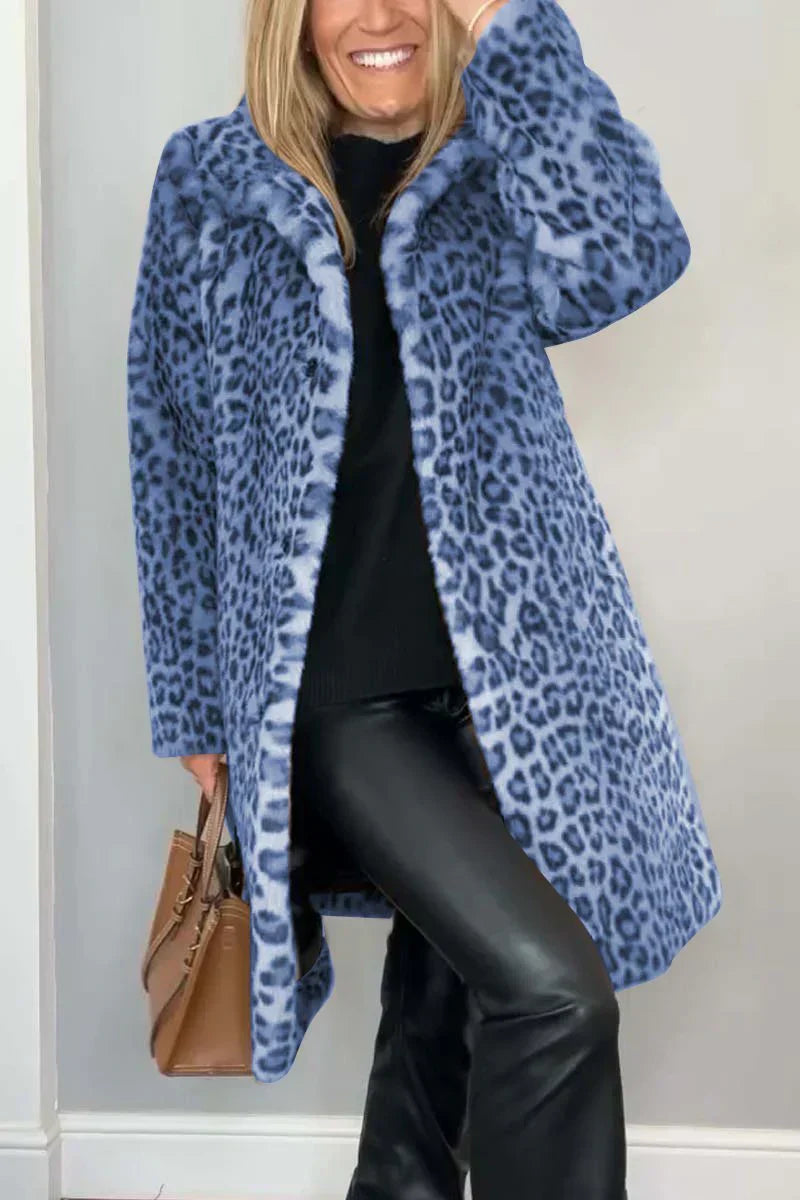 Street-wave Leopard Print Winter Coat For Women Warm Faux-Fur Lining Chic Cozy Everyday Style