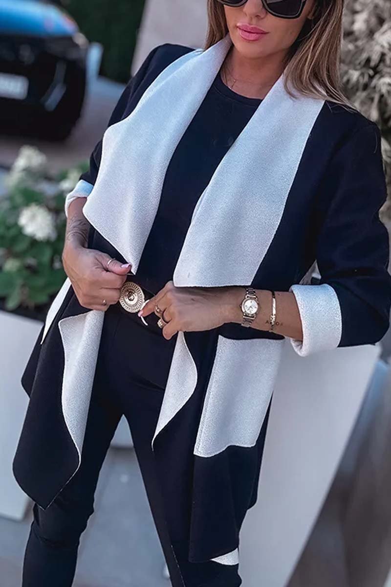 Street Wave Open Front Knit Cardigan With Contrast Trim For Women Timeless Elegant Layering