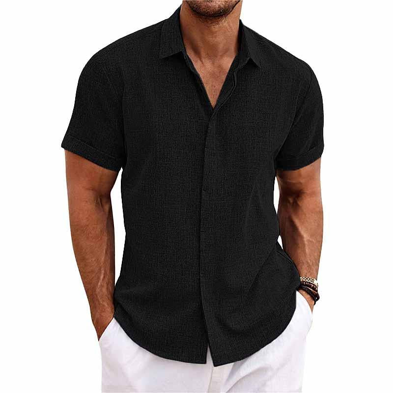 Men's Short Sleeve Linen Cotton Blend Shirt Button Closure Breathable Lightweight Casual Everyday Wear