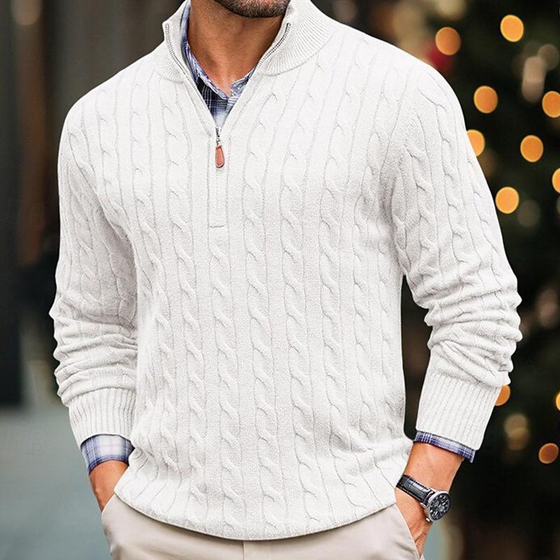 Street-Wave Cable Knit Zip Pullover For Men Soft Warm Comfort And Classic Look Versatile Winter Essential