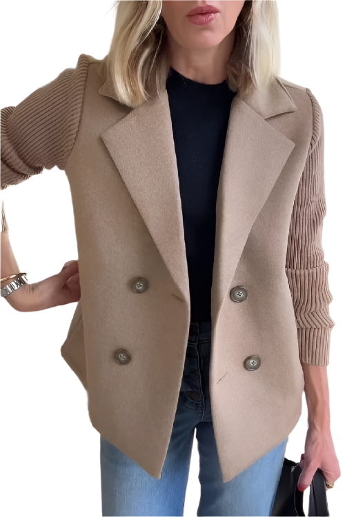 Street-wave Vegan Wool Blazer With Knit Sleeves For Modern Eco Conscious Women Effortless Style