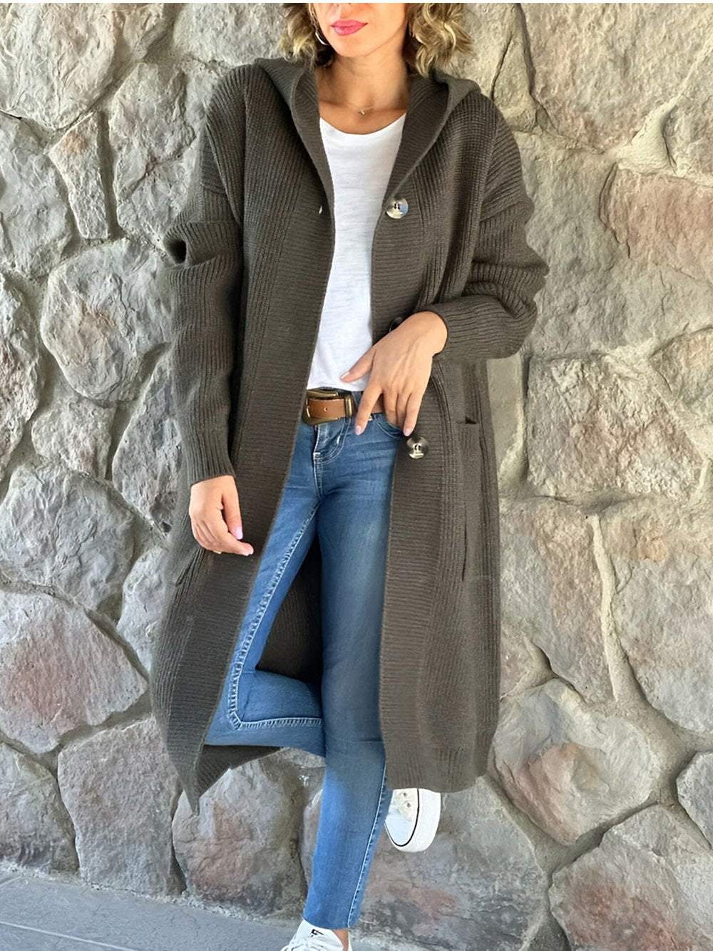 Streetwave Autumn Knit Hoodie Cardigan For Women Cozy Warm Longline With Hood And Pockets