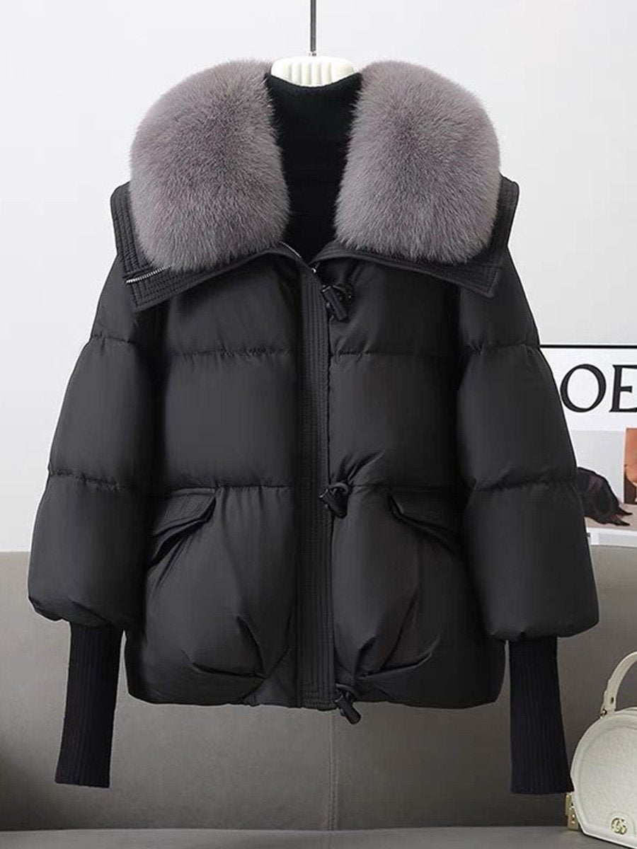 Street-Wave Oversized Down Jacket With Luxurious Fur Collar And Warm Padded Coat For Women