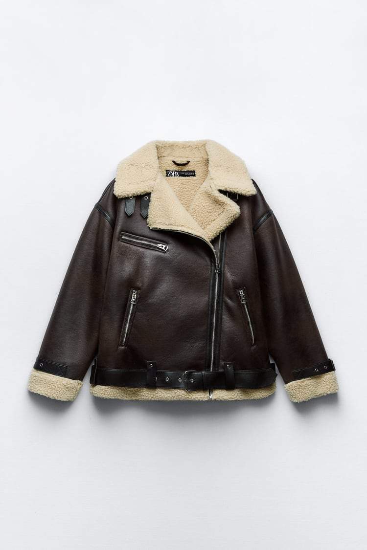 Street-Wave Faux Leather Jacket With Lapel Collar Shearling Trim For Women Water-Repellent Comfort