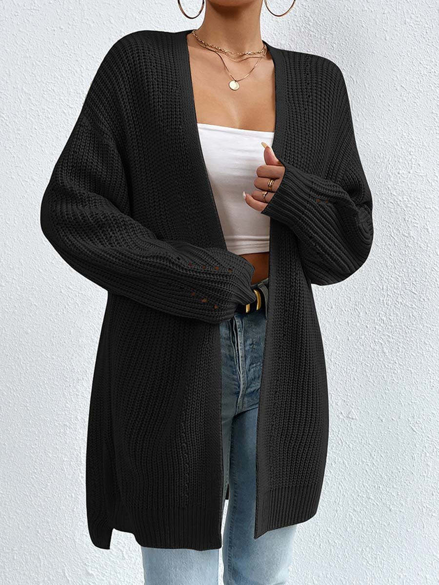 Street Wave Cardigan For Women Loose Knit Knee Length V Neck Cozy Layering Essential