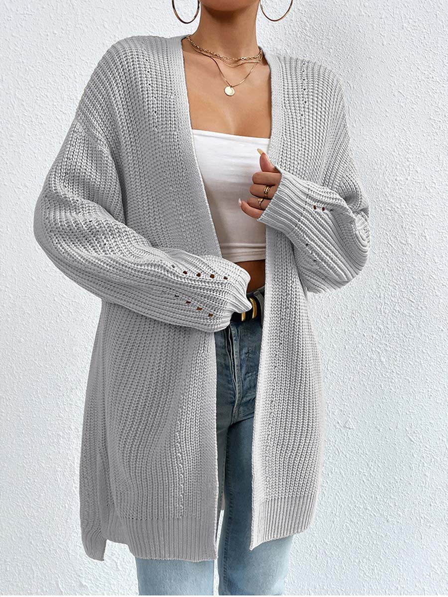 Street Wave Cardigan For Women Loose Knit Knee Length V Neck Cozy Layering Essential