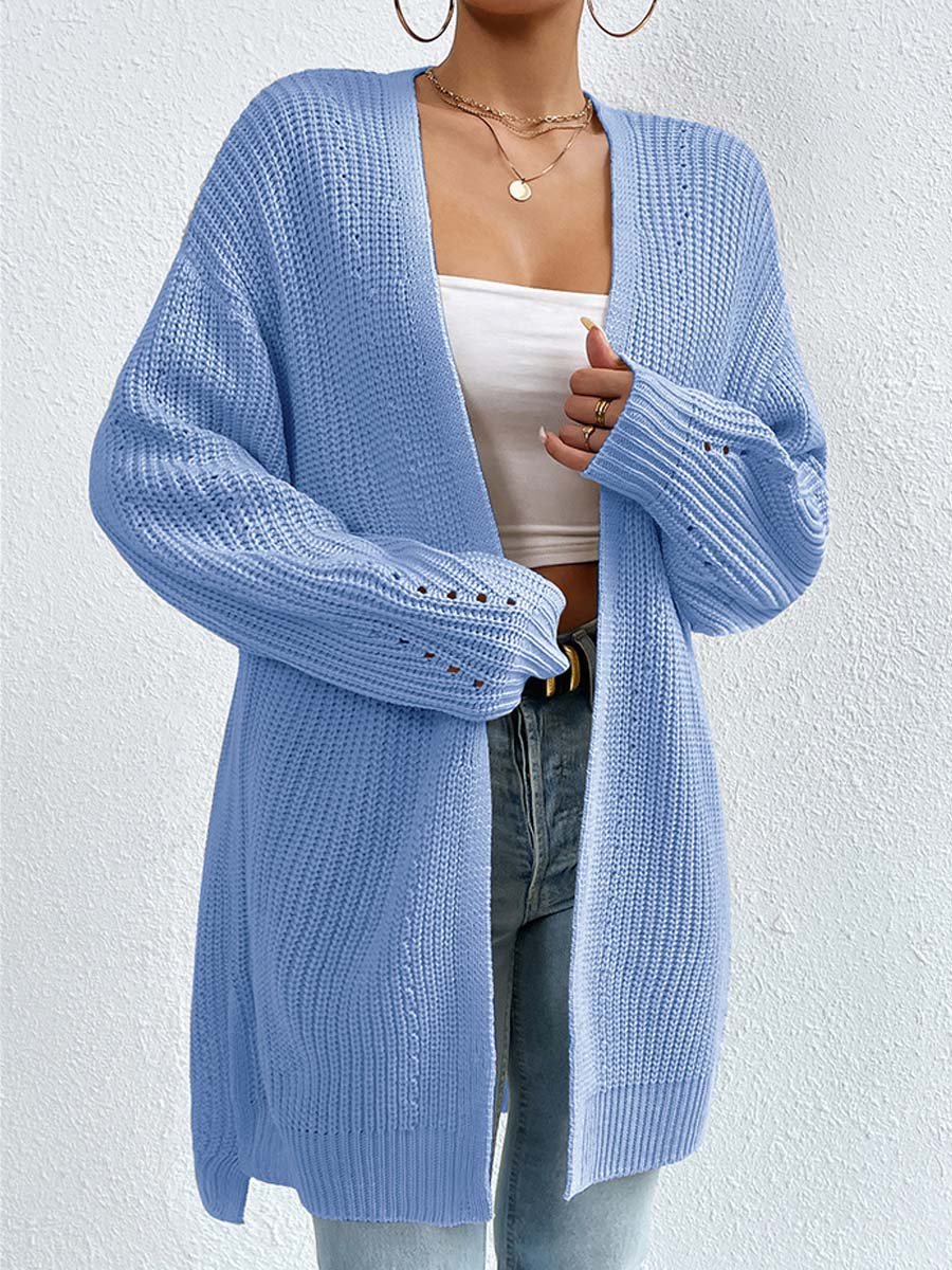 Street Wave Cardigan For Women Loose Knit Knee Length V Neck Cozy Layering Essential