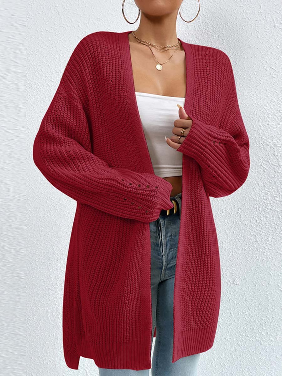 Street Wave Cardigan For Women Loose Knit Knee Length V Neck Cozy Layering Essential