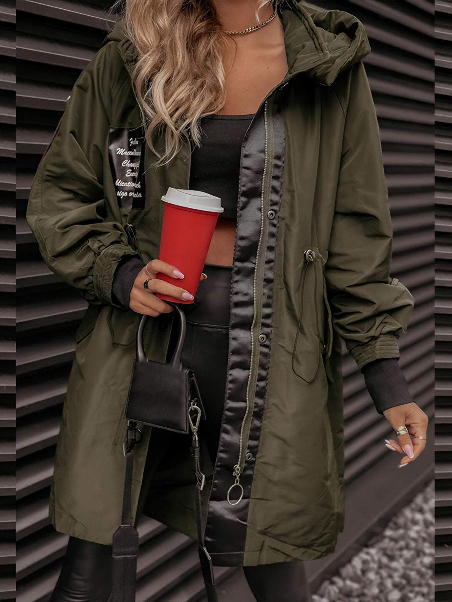 Street Wave Womens Parka Coat With Hood Cozy Long Length Adjustable Waist Drawcord Full Zip