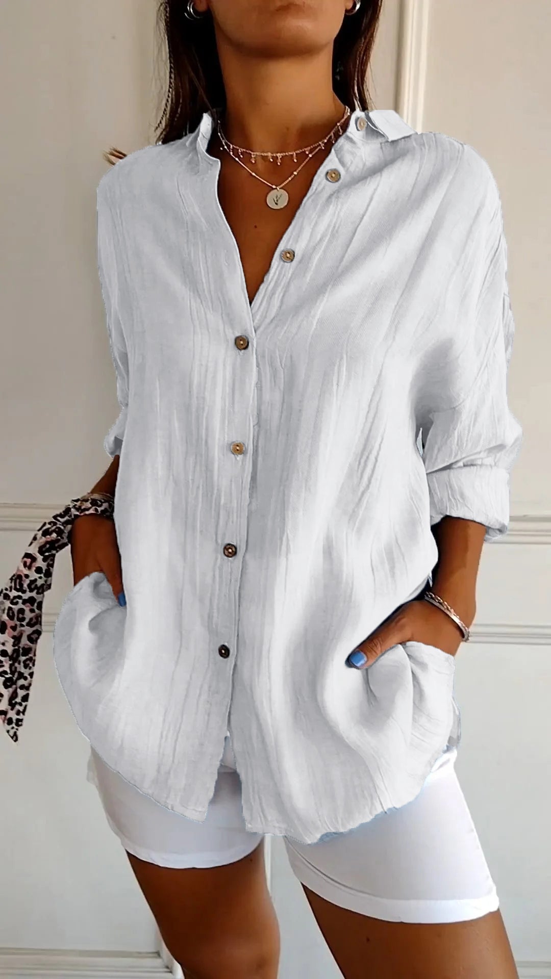 Saskia Womens Shirt Streetwave Elegant Light Blue Button Up With Ruffled Neckline For Fashion Forward Women