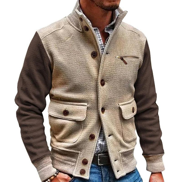 Street Wave Mens Vintage Jacket With Multiple Pockets And Contrasting Stand Collar