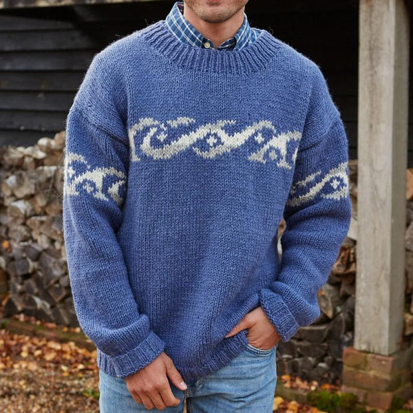 Street Wave Jacquard Knit Crewneck Sweater For Men Cozy Chic Streetwear Essential