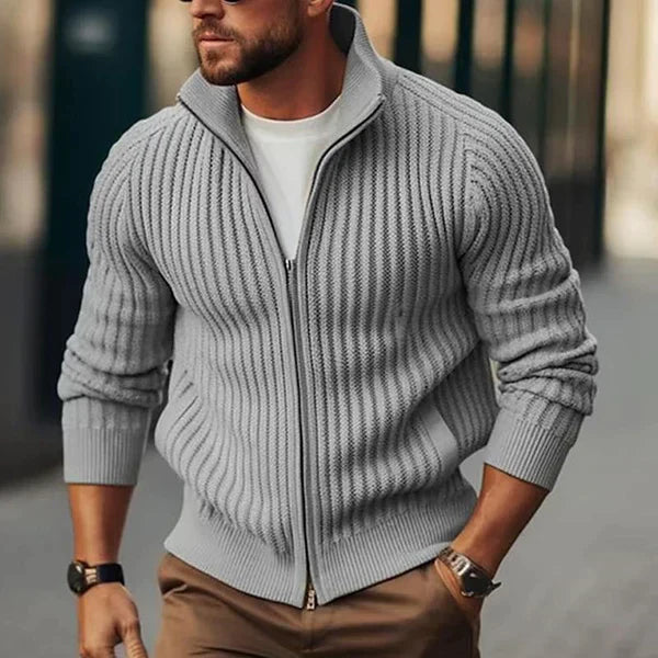 Street Wave Men's Knit Cardigan With Stand Collar And Zipper Soft Durable Everyday Essential