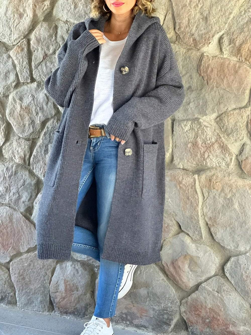 Streetwave Autumn Knit Hoodie Cardigan For Women Cozy Warm Longline With Hood And Pockets