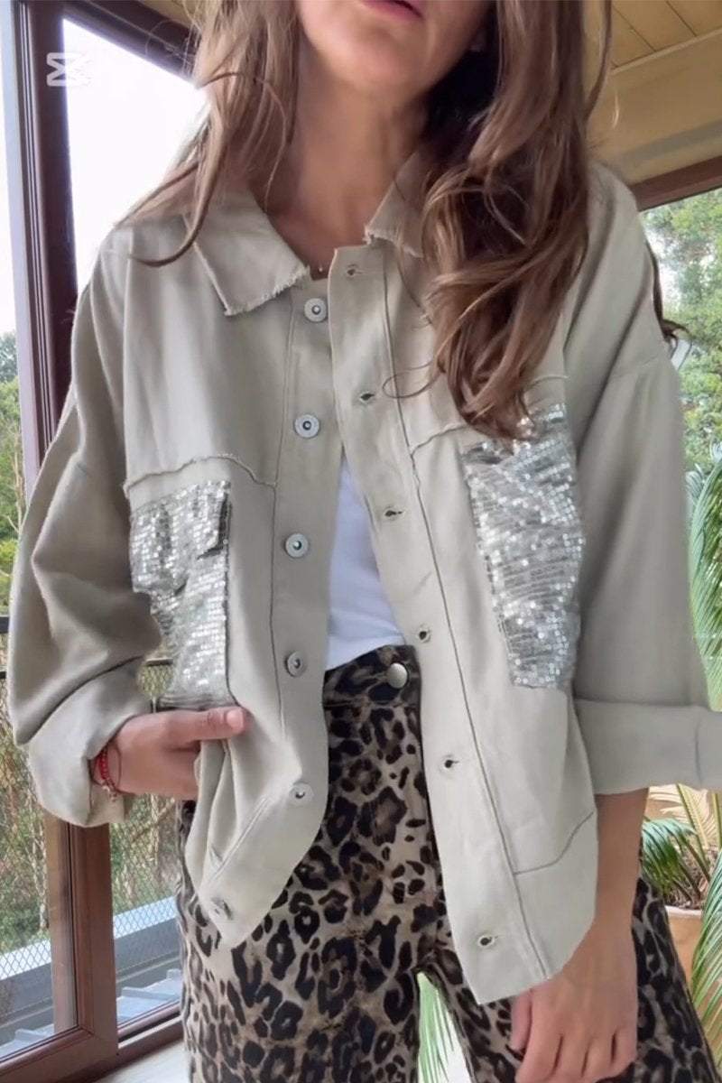 Street Wave Sequin Shirt Jacket with Casual Fit for Fashion Forward Women Versatile Everyday Layer
