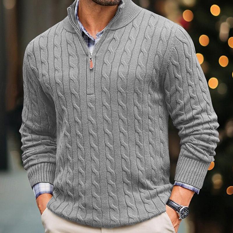 Street-Wave Cable Knit Zip Pullover For Men Soft Warm Comfort And Classic Look Versatile Winter Essential
