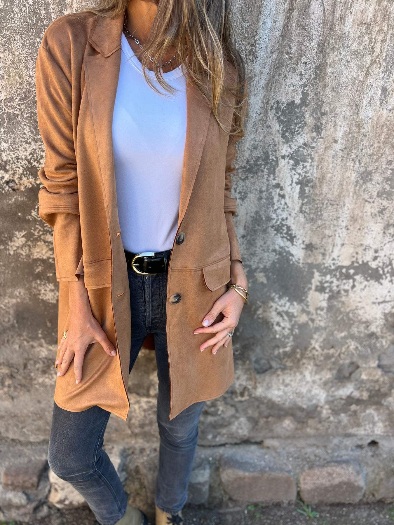 Street-wave Long Sleeve Lapel Coat For Women Premium Suede-Look Chic Timeless Wardrobe Essential