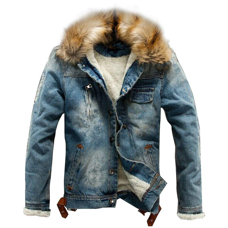 Street Wave Trucker Legacy Denim Jacket With Fur Collar For Men Warm Vintage Style