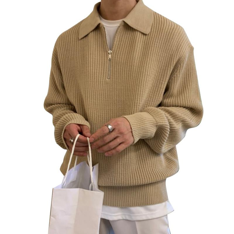 Street-Wave Zip Up Knit Sweater For Men Soft Cozy Casual Everyday Wear For Modern Gents