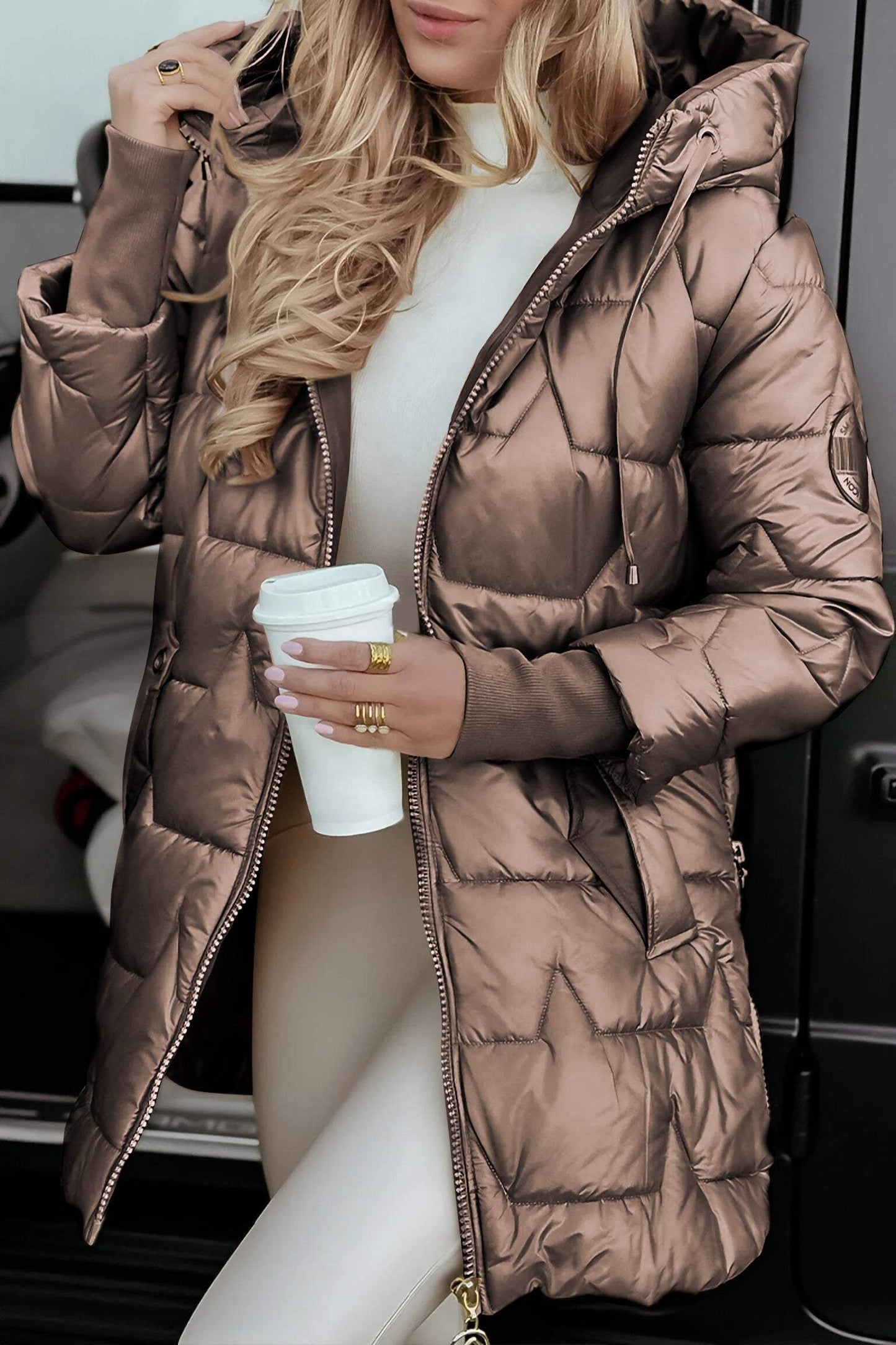 Street-wave Women Puffer Hoodie Cozy Warm Winter Jacket With Soft Cotton Blend, Stylish And Comfortable