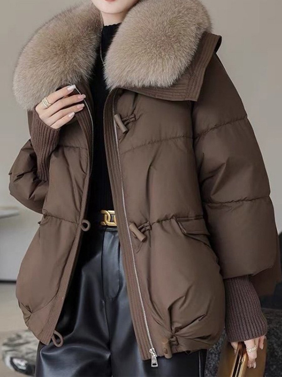 Street-Wave Oversized Down Jacket With Luxurious Fur Collar And Warm Padded Coat For Women