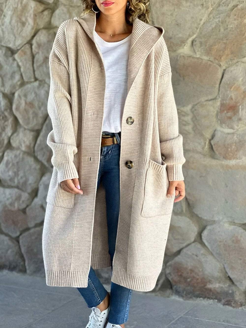 Streetwave Autumn Knit Hoodie Cardigan For Women Cozy Warm Longline With Hood And Pockets
