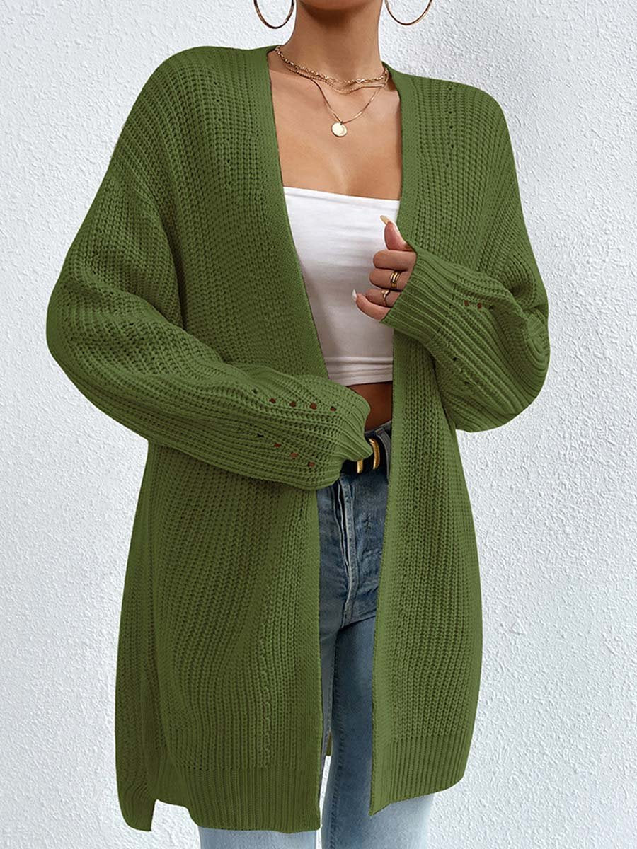 Street Wave Cardigan For Women Loose Knit Knee Length V Neck Cozy Layering Essential