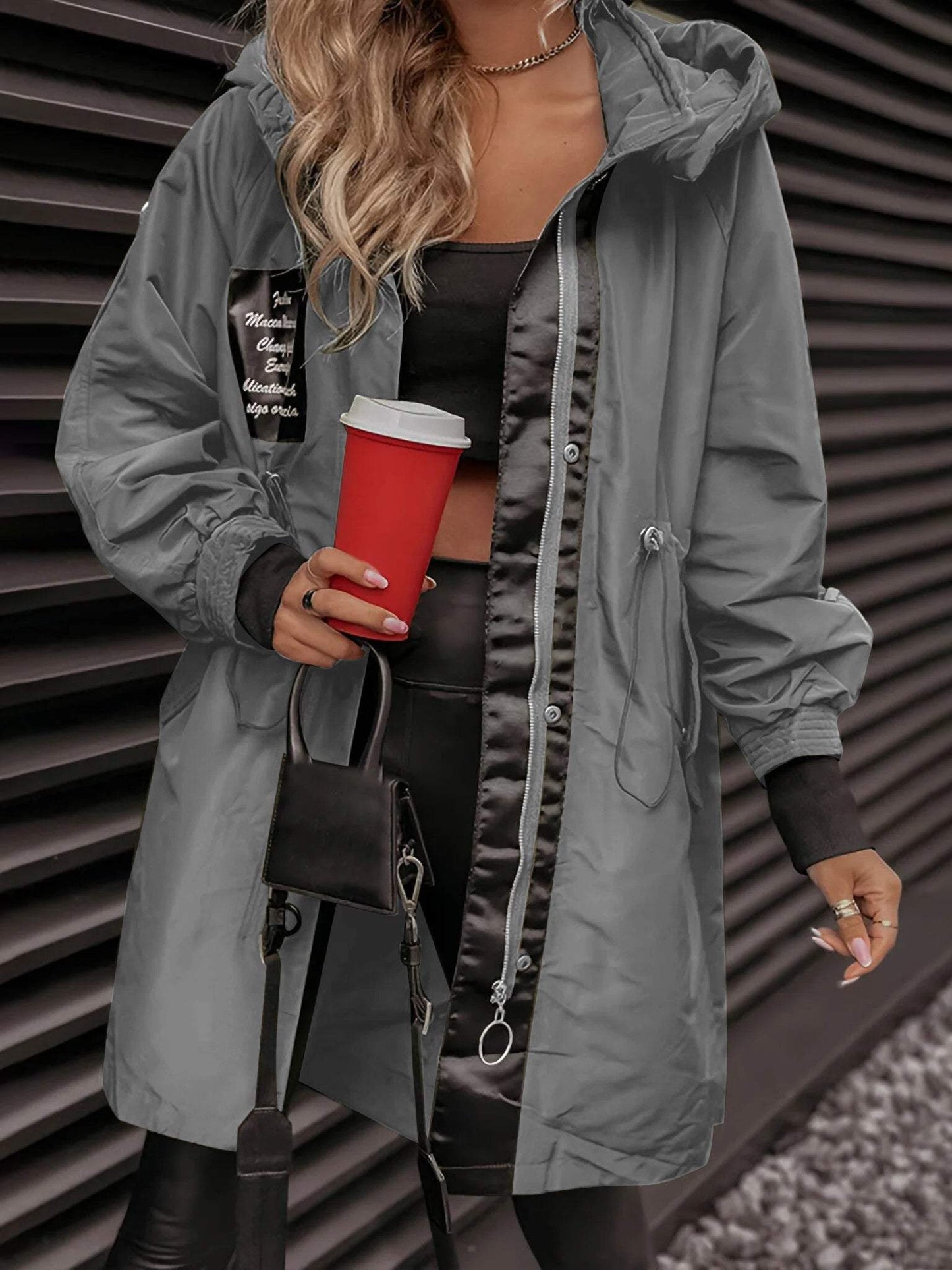Street Wave Womens Parka Coat With Hood Cozy Long Length Adjustable Waist Drawcord Full Zip