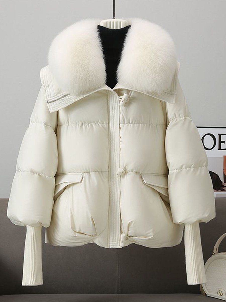 Street-Wave Oversized Down Jacket With Luxurious Fur Collar And Warm Padded Coat For Women