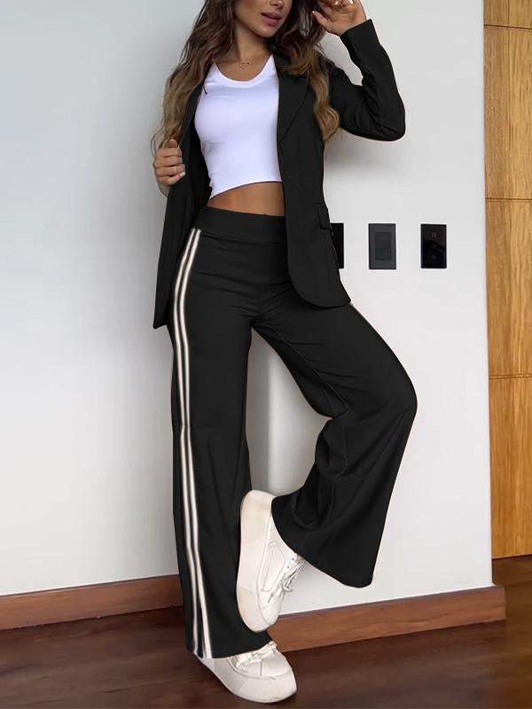 Street-Wave Co-Ord Set For Women White Blazer And Wide-Leg Pants Sporty Chic Office Wear