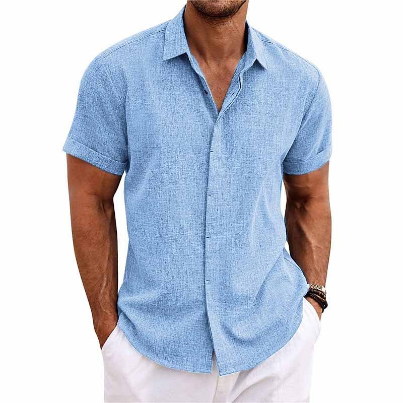Men's Short Sleeve Linen Cotton Blend Shirt Button Closure Breathable Lightweight Casual Everyday Wear