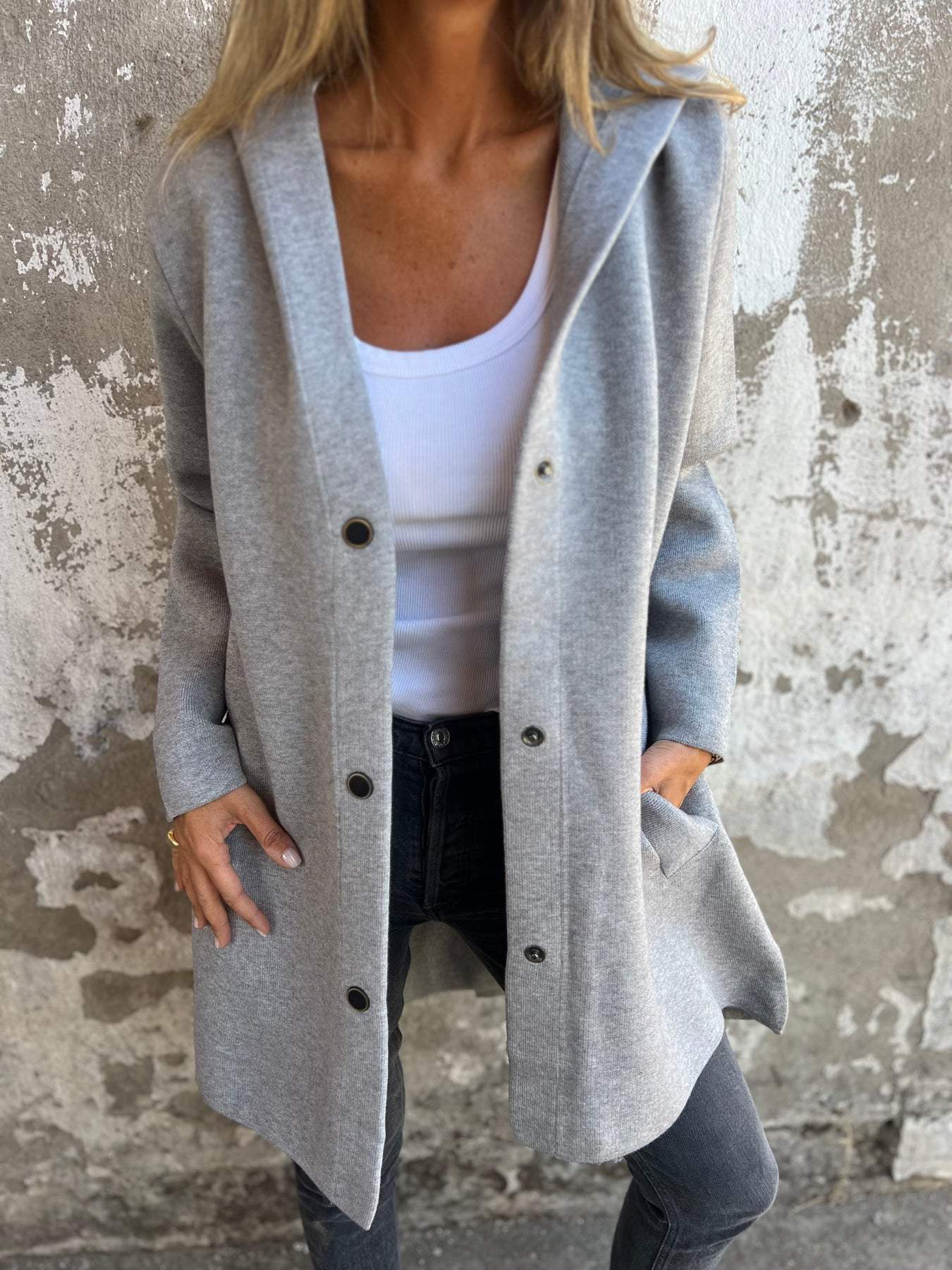 Street-wave Casual Single-Breasted Hoodie Jacket For Women, Cozy Knit, Effortless Chic Outerwear