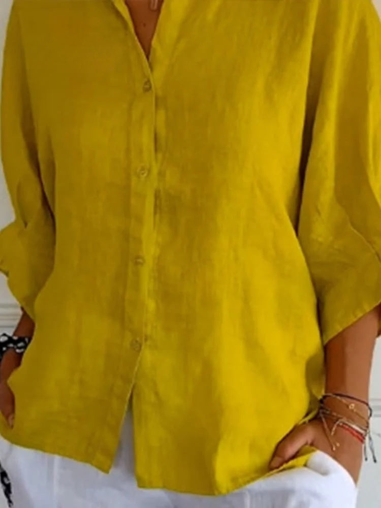 Women's Shirt - Lightweight Material - Relaxed Fit - Button Closure & Classic Collar