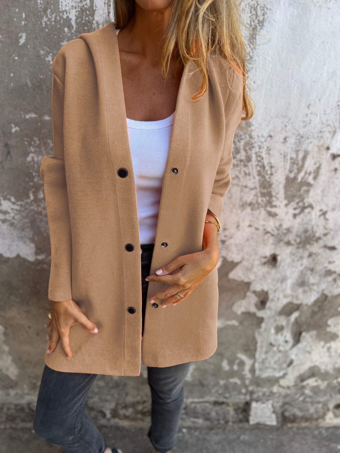 Street Wave Women Casual Hooded Jacket Soft Cozy Knit Fabric For Effortless Streetwear