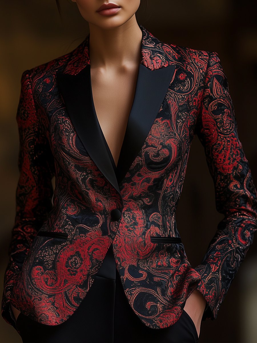 Streetwave Satin Jacquard Blazer With Paisley Print For Fashion Forward Women Statement Piece