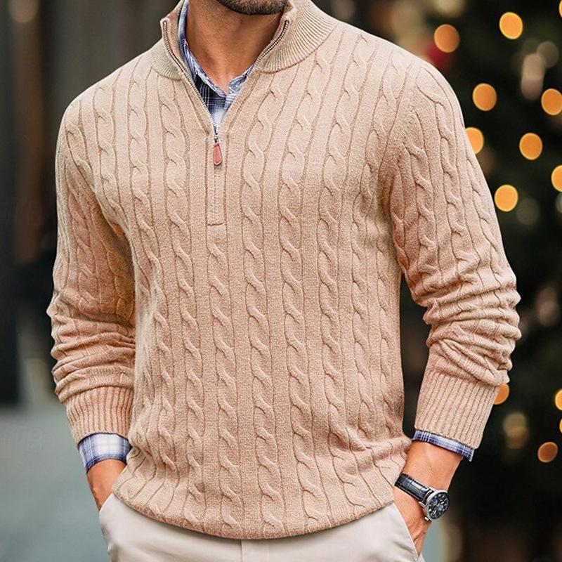 Street-Wave Cable Knit Zip Pullover For Men Soft Warm Comfort And Classic Look Versatile Winter Essential