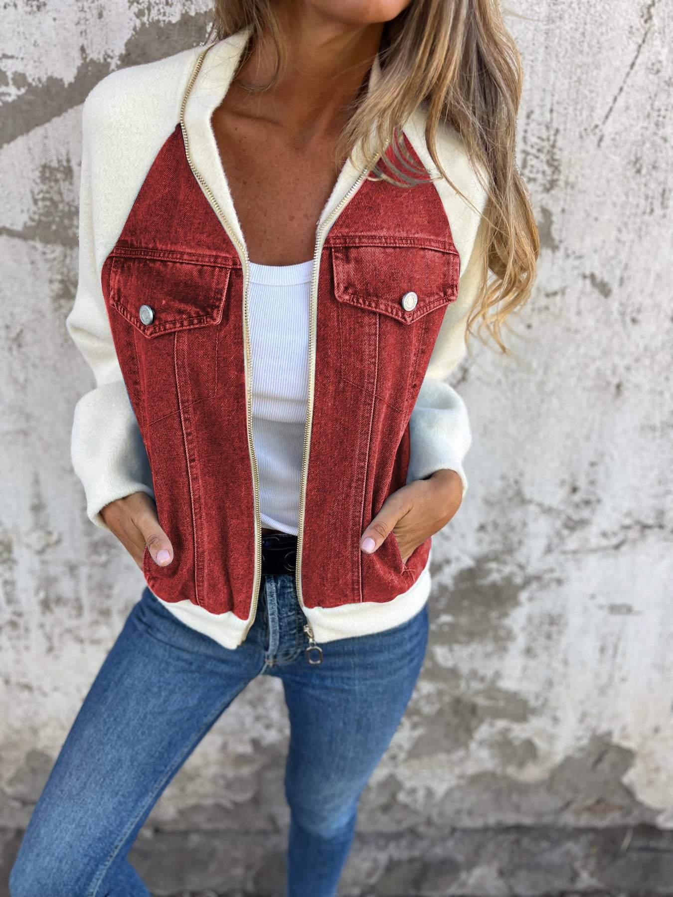 Street-wave Denim Sherpa Jacket For Women Cozy Warmth Versatile Everyday Streetwear