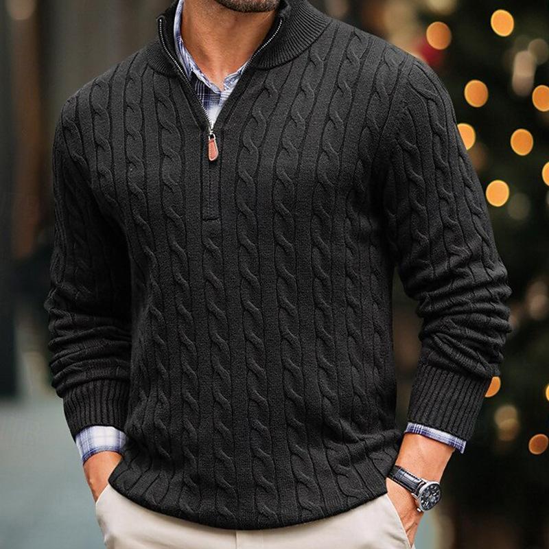 Street-Wave Cable Knit Zip Pullover For Men Soft Warm Comfort And Classic Look Versatile Winter Essential
