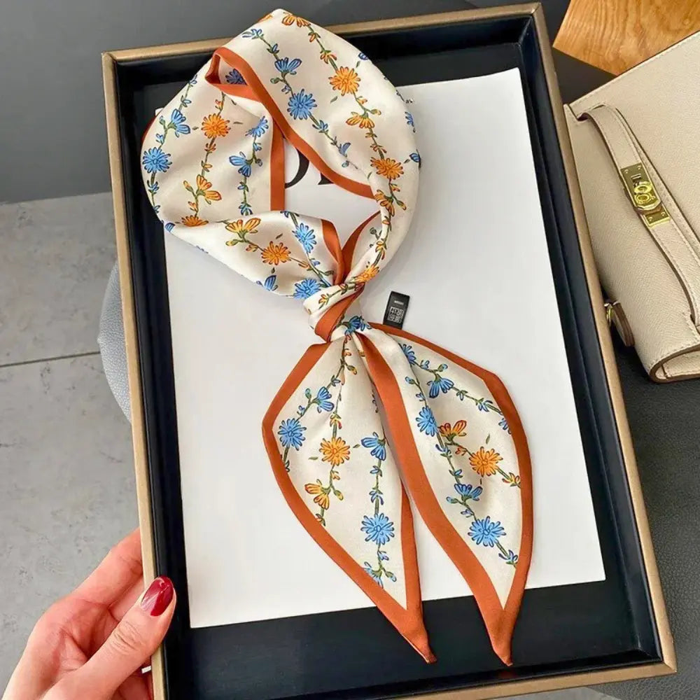 Floral Silk Scarf Street-Wave Elegant Lightweight For Women