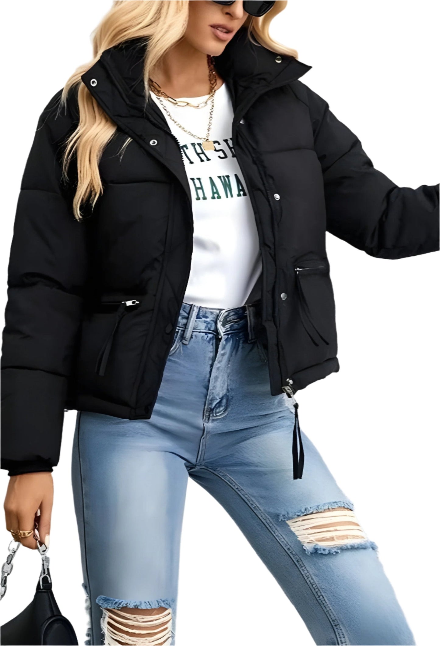 Street Wave Women's Puffer Jacket Warm Insulated With High Collar And Zipper Cozy Warmth