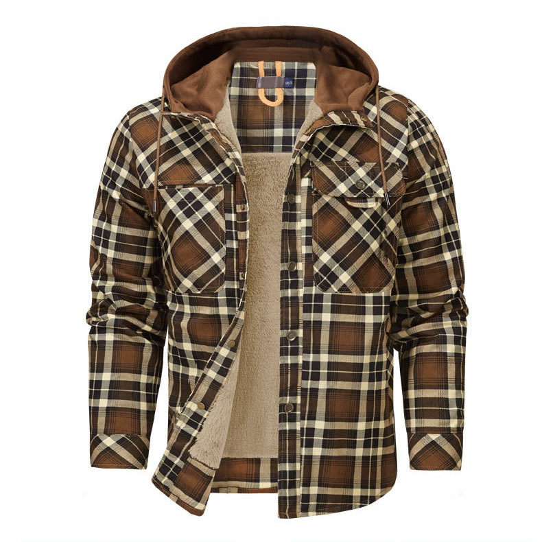 Street-Wave Hooded Plaid Jacket With Soft Fleece Lining For Urban Fall Comfort And Versatility