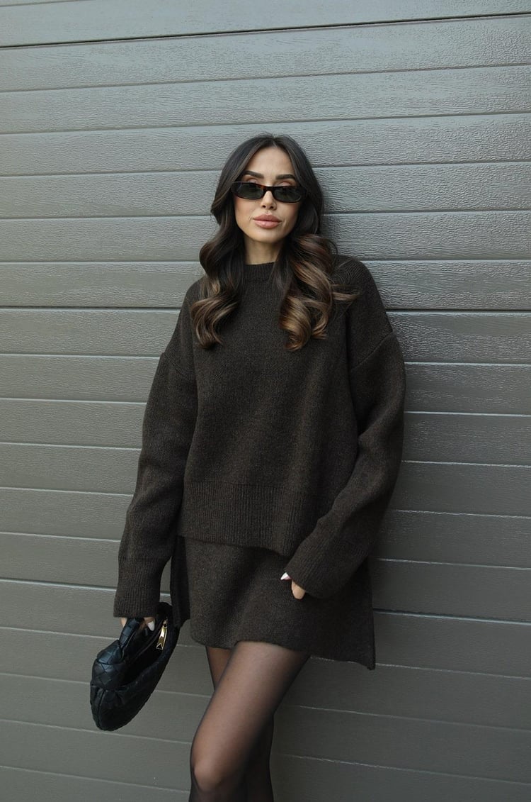 Street-wave Cozy Knit Set For Women Soft Relaxed Fit Pullover And Skirt Ensemble