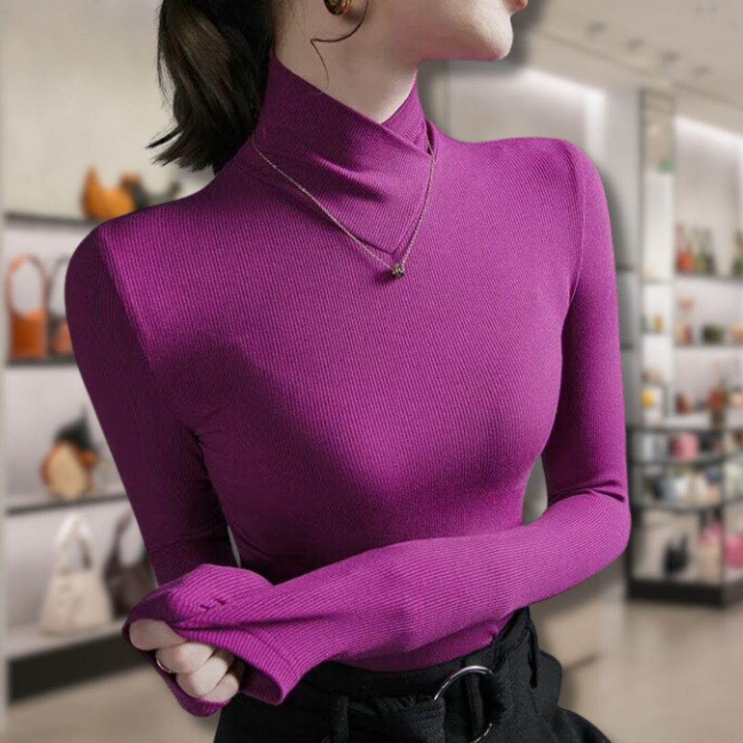 Street Wave Womens Turtleneck Knit Top With Thread Detail For Cozy Warmth And Effortless Elegance