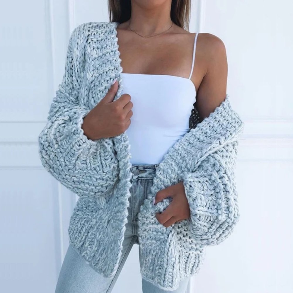 Street-wave Effortless Chunky Knit Cardigan For Women Trendy Black Cozy Outerwear