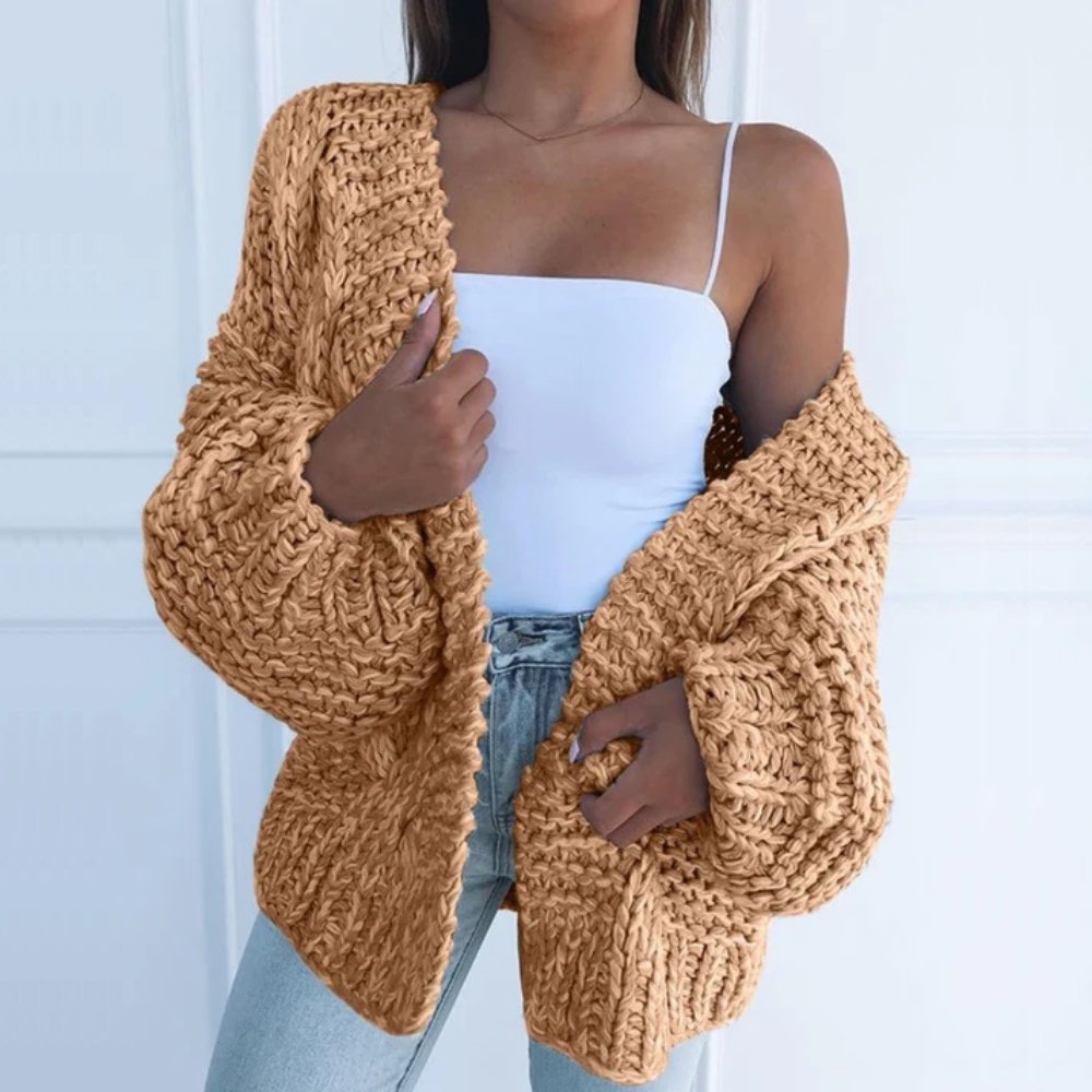 Street-wave Effortless Chunky Knit Cardigan For Women Trendy Black Cozy Outerwear