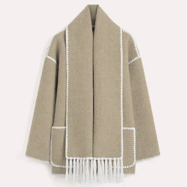 Street-Wave Oversized Fringe Jacket For Women Warm Stylish Winter Outerwear With Pockets