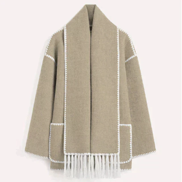 Street-wave Women's Coat With Chic Scarf For Elegant Comfort And Modern Everyday Style